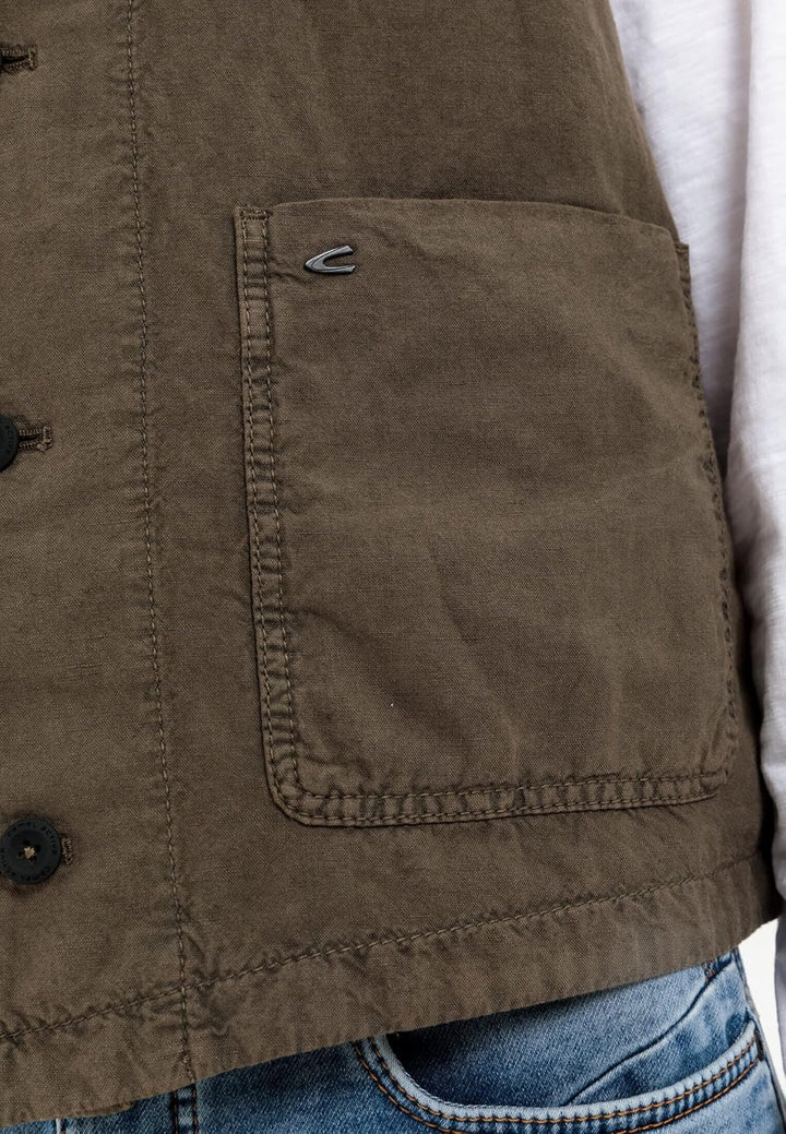 camel active Herren Casual Weste aus einem Baumwoll-Leinenmix 48 Oliv Braun, 48 Oliv Braun
