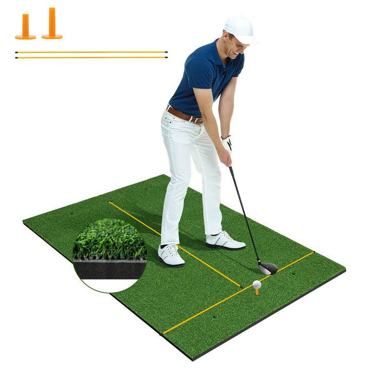 COSTWAY Golf Abschlagmatte, Golf Übungsmatte inkl. 2 Gummi-Tees und 2 Ausrichtungsstäbe, Golfmatte m