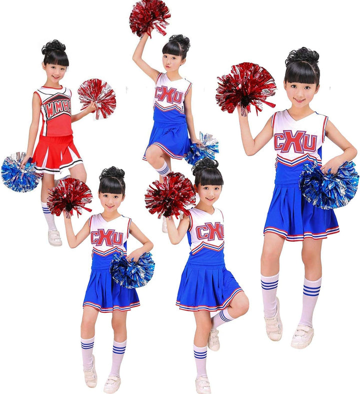 LOLANTA Mädchen rot &amp; blau Cheerleader Kostüm befestigen Pom Poms Socken, Kinder Cheer Outfit Karnev