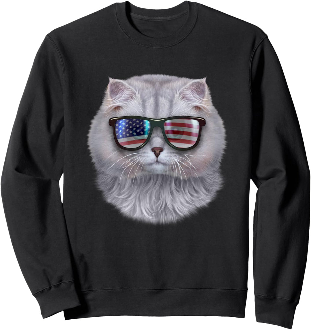 Katze, die Flagge der USA-Themensonnenbrille trägt Sweatshirt
