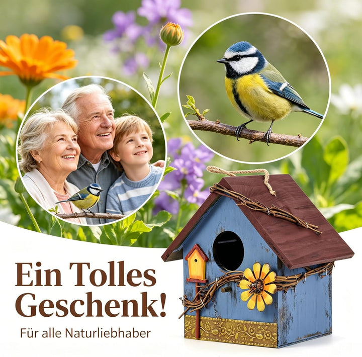 JUJOYBD Deko Vogelhaus zum Aufhängen, Wetterfest Nistkasten für Meisen, Vogelhäuschen fertig montier