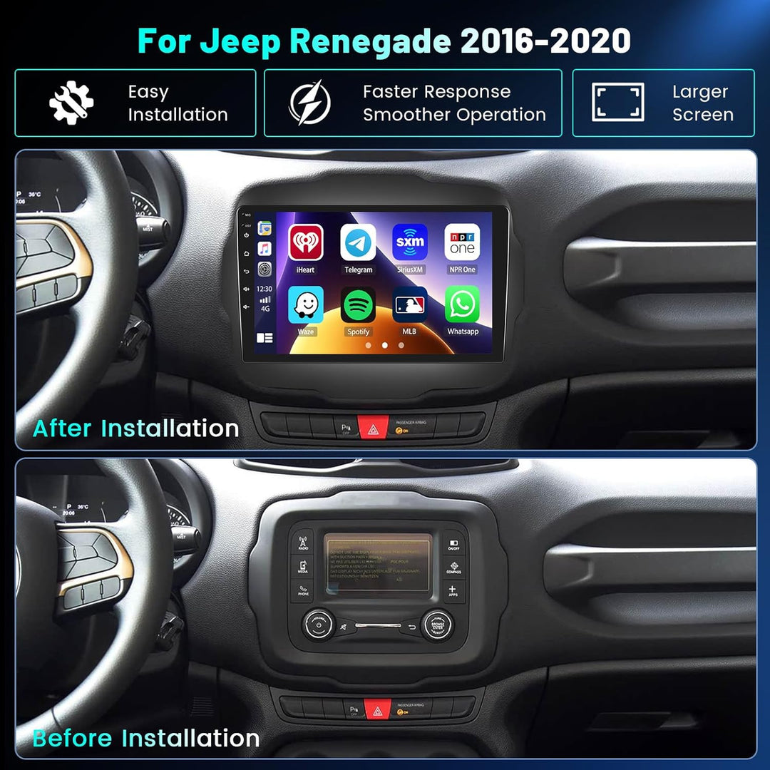 Hikity 4+64G 9" Android 15 Autoradio für Jeep Renegade 2016-2020 | IPS Touchscreen Wireless Carplay