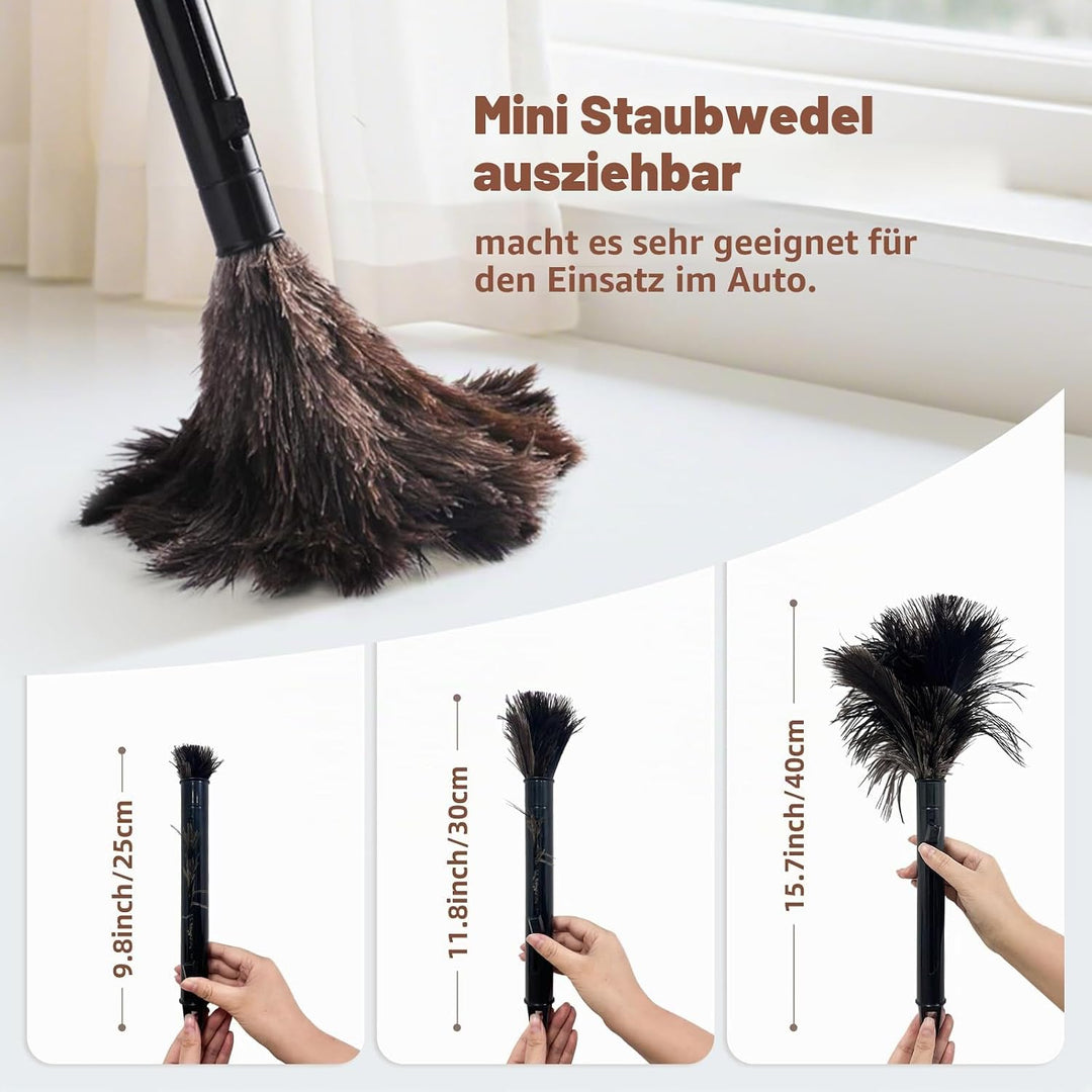 Teleskop Staubwedel Straussenfedern - Ausziehbar bis 170cm für Hohe Oberflächen und Empfindliche Ein