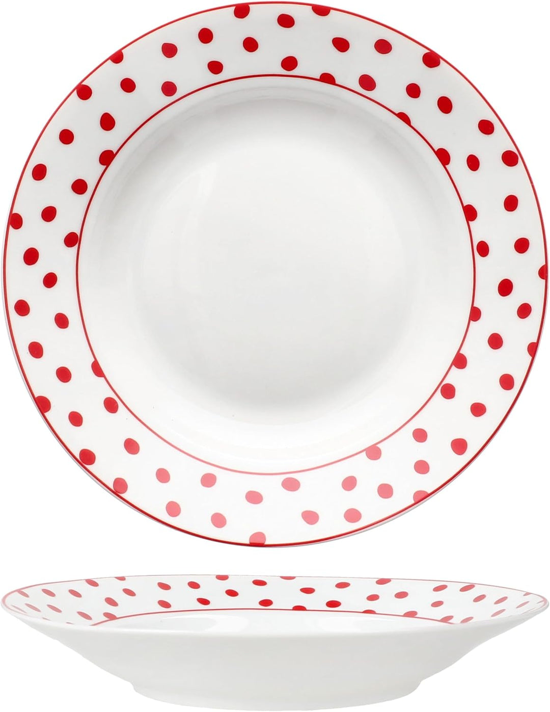 MamboCat 6er Set Suppenteller Rot gepunktet I 200ml, Ø20,5cm I tiefe Teller aus Steingut I weiss mit