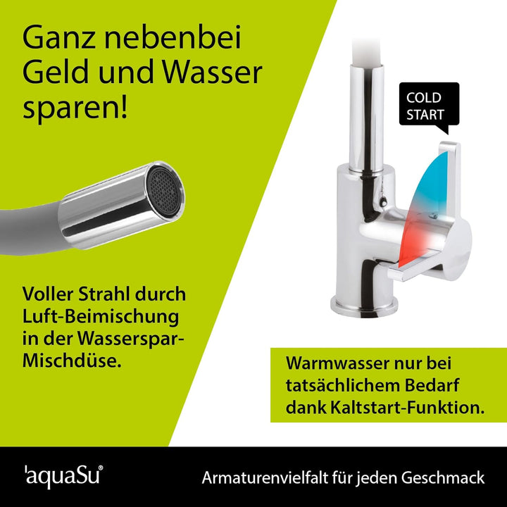 'aquaSu® Küchenarmatur Lago Multi 2.0, Wasserhahn Küche, Wasserspar-Mischdüse, Kaltwassermittelstell