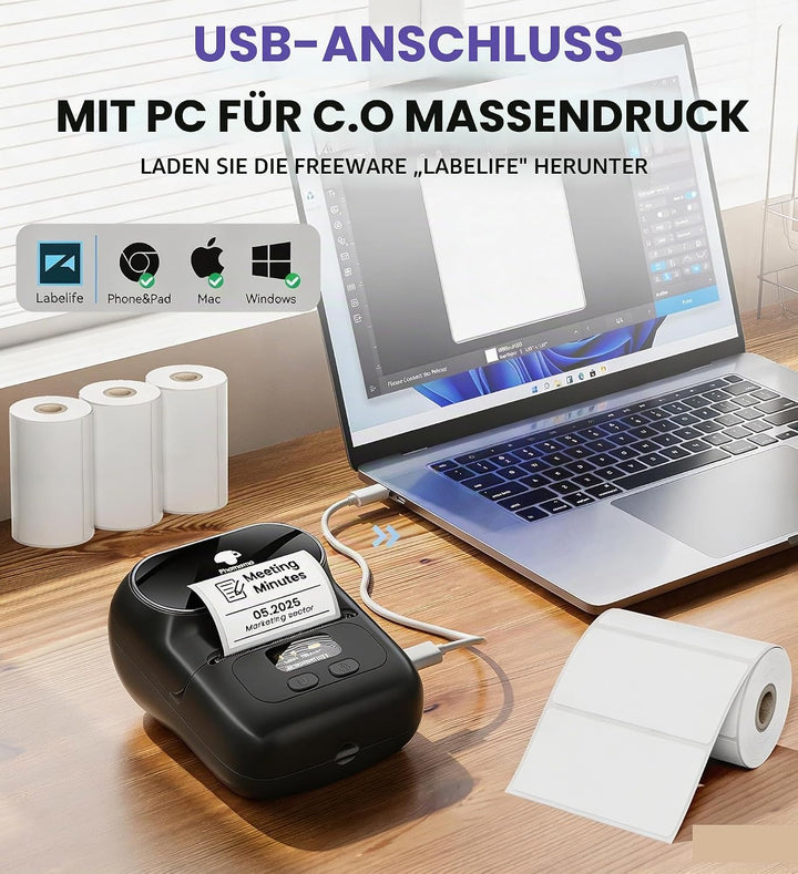 Phomemo M110S Bluetooth Etikettendrucker-Thermoetikettendrucker-M110S Tragbarer Mini-Thermo-Label-Ma