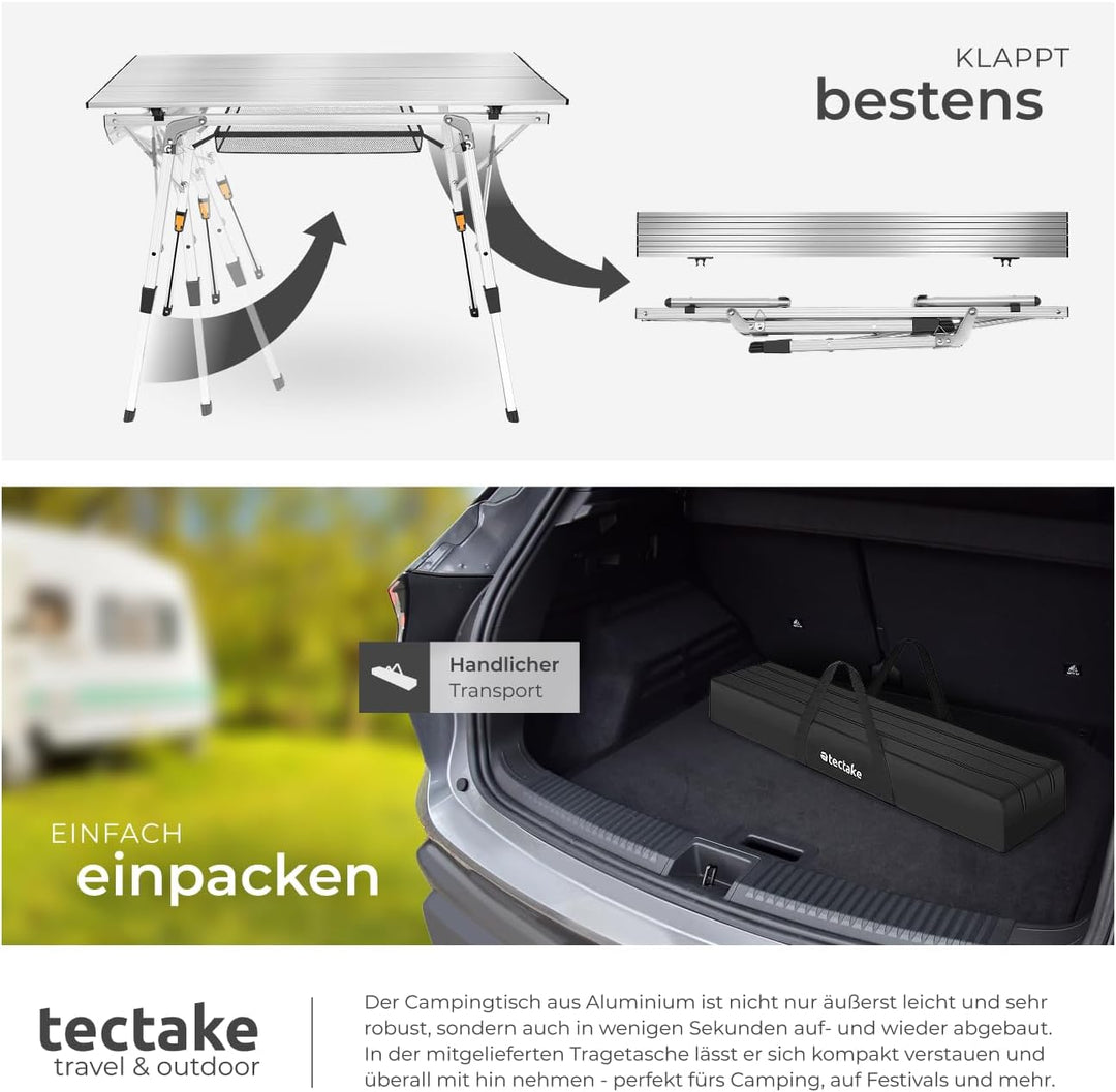 tectake® Campingtisch, Klapptisch aus Aluminium, Campingtisch faltbar, Reisetisch, Gartentisch klapp