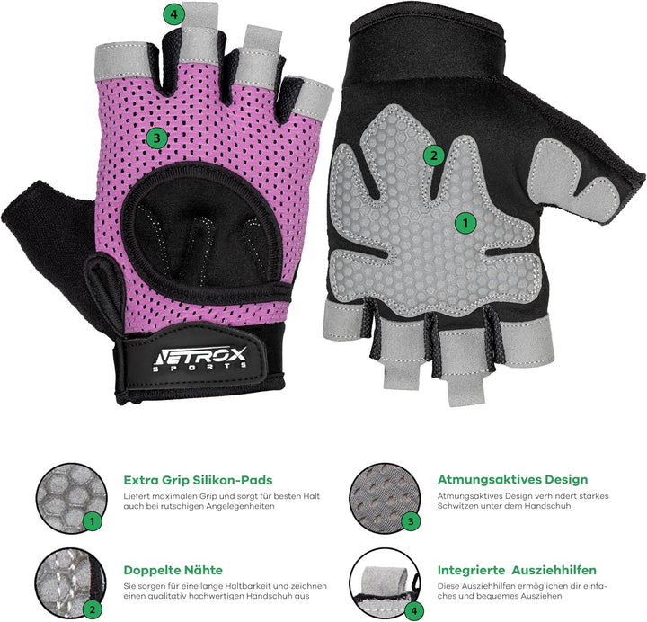 NetroxSports - atmungsaktive Sporthandschuhe mit extra Grip - Krafttraining, Fahrrad fahren Fitness