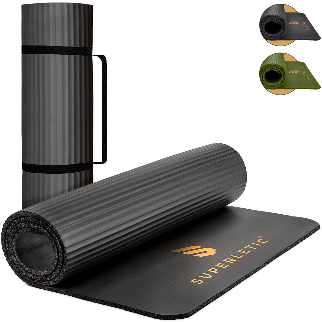 SUPERLETIC Yogamatte &amp; Gymnastikmatte - 0.8/1.0/1.5 cm Dicke,Sportmatte Rutschfest mit Tragegurt, Ha