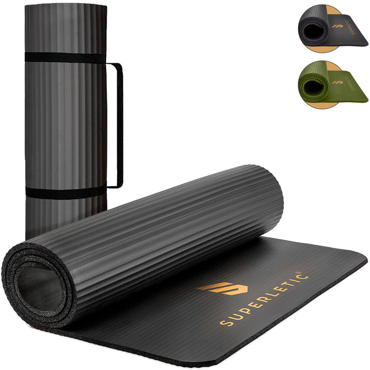 SUPERLETIC Yogamatte &amp; Gymnastikmatte - 0.8/1.0/1.5 cm Dicke,Sportmatte Rutschfest mit Tragegurt, Ha