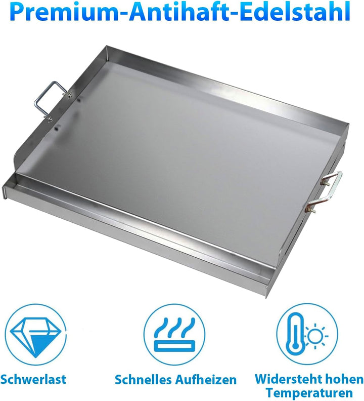CAVATINY Edelstahl Grillplatte | 54x41x8 cm | BBQ Plancha passend für Weber Grill | rechteckig, univ