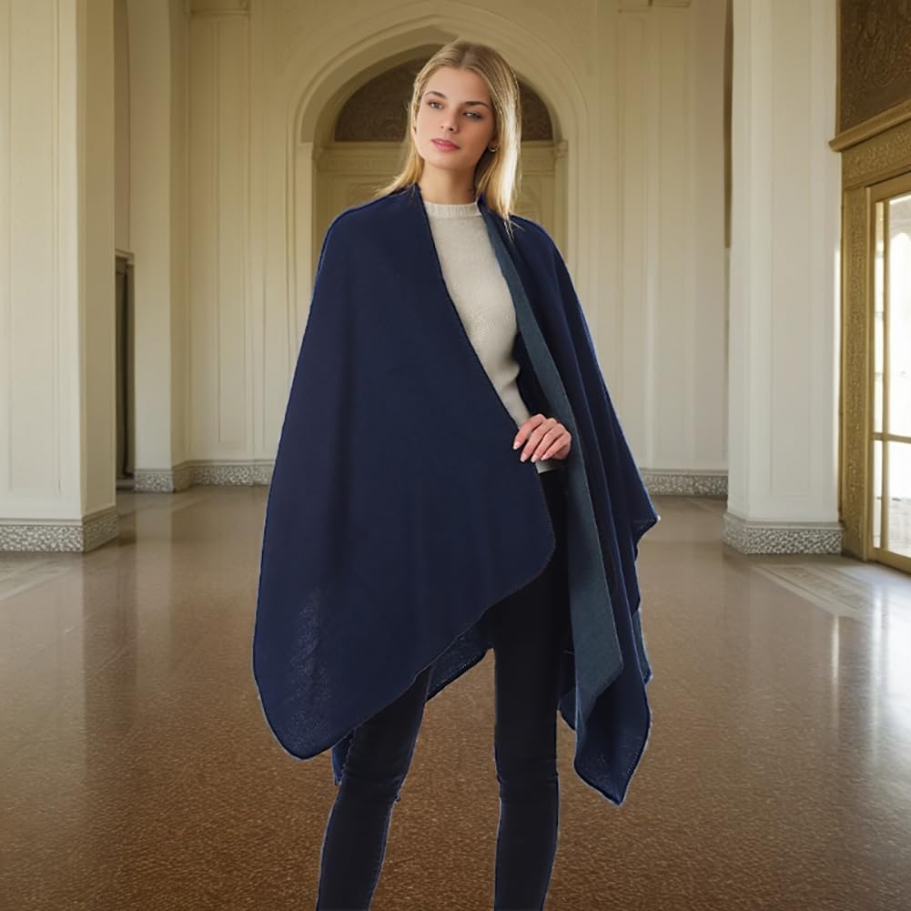 Shmily Girl - Damen Poncho Habe Gestrickt Überdimensionalen Decke Kap-Schal Navy Blue 2, Navy Blue 2
