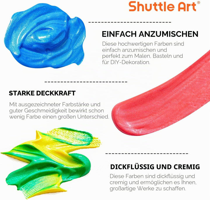 Shuttle Art Acrylfarben Set, 16 Chamäleonfarben in Flaschen (je 60ml), Acrylfarben mit Perlglanz, fü