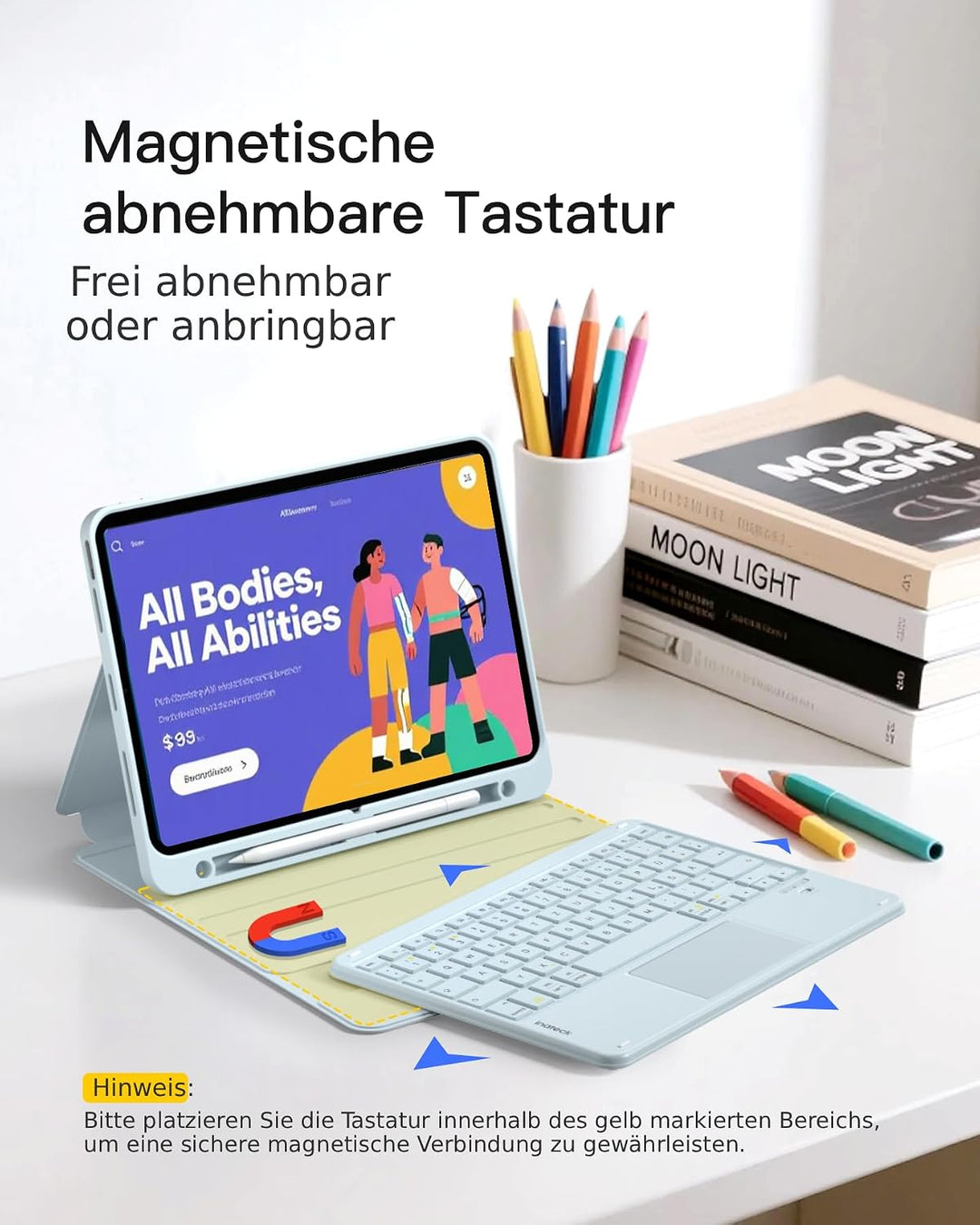 Inateck Hülle mit Tastatur iPad A16/10. Gen, 3 Bluetooth-Kanäle | Kompatibel mit iPad Air 11" M4/M3/