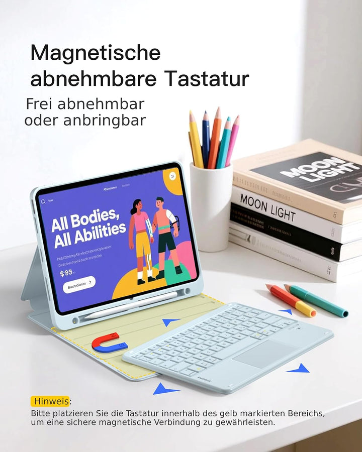 Inateck Hülle mit Tastatur iPad A16/10. Gen, 3 Bluetooth-Kanäle | Kompatibel mit iPad Air 11" M4/M3/