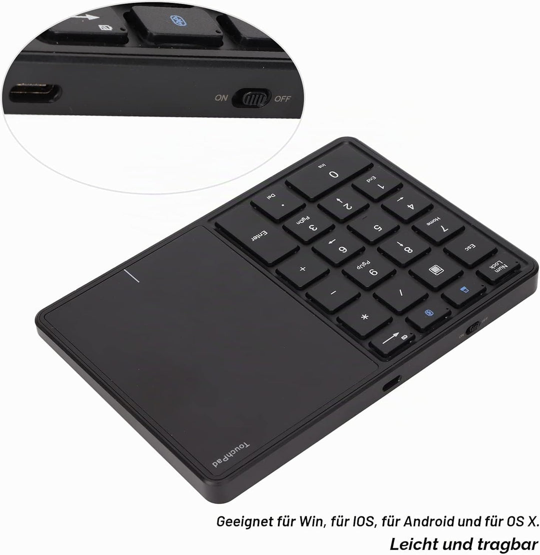 Kabelloser Ziffernblock, 2 in 1 22 Tasten 2,4 G Touchpad Bluetooth 4.2 Nummernblock, Typ C Aufladung