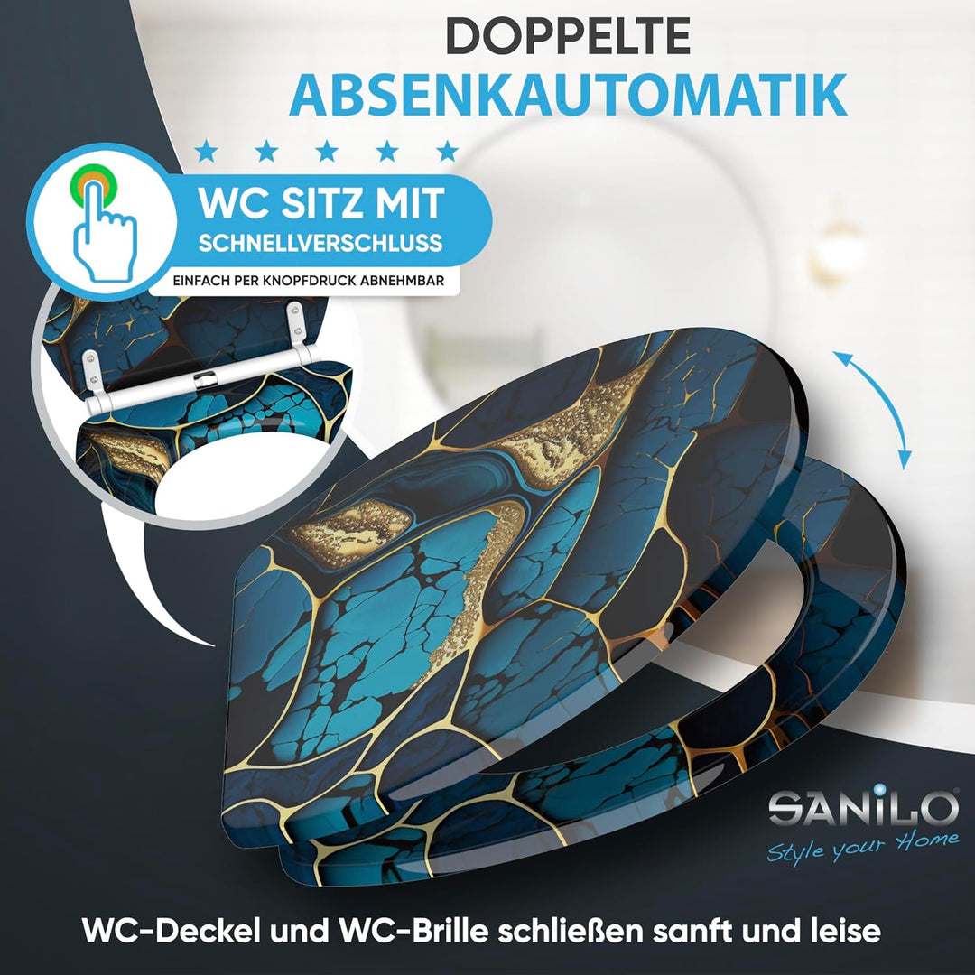 Sanilo WC Sitz mit Absenkautomatik & Schnellverschluss, Toilettendeckel per Knopfdruck abnehmbar, ei