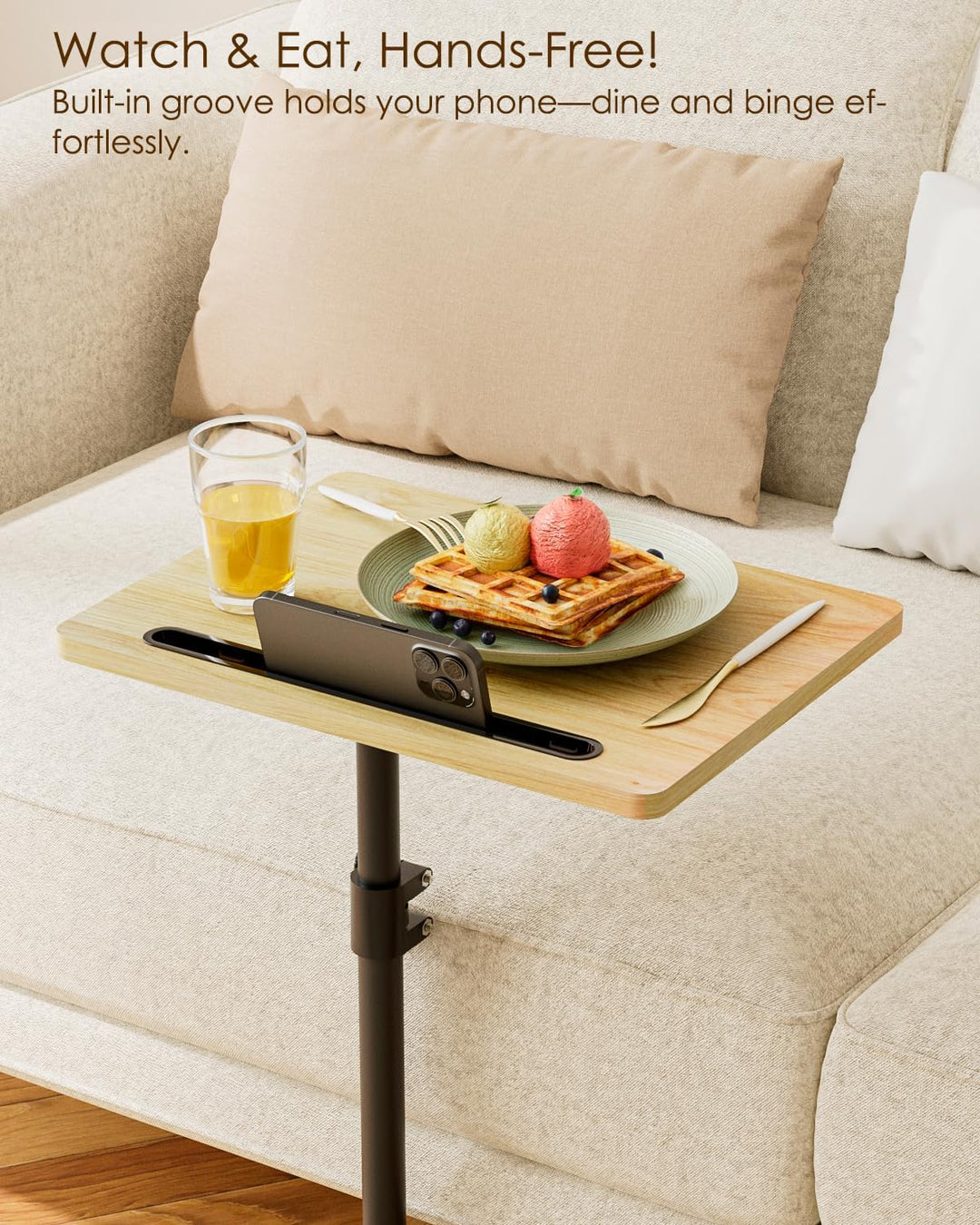 Beistelltisch, C-Form Höhenverstellbar Sofatisch, 360°Rotierend Couchtisch Klein,40x30x(45-81) cm,Ho