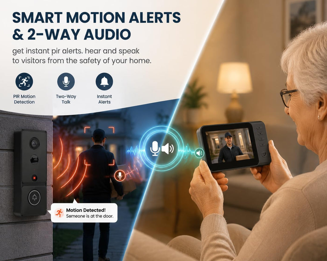 TKMARS Kabellose Video Türklingel mit 4,3 Zoll Monitor, Ohne WLAN &amp; App, Aktive Live-Ansicht, 1080P