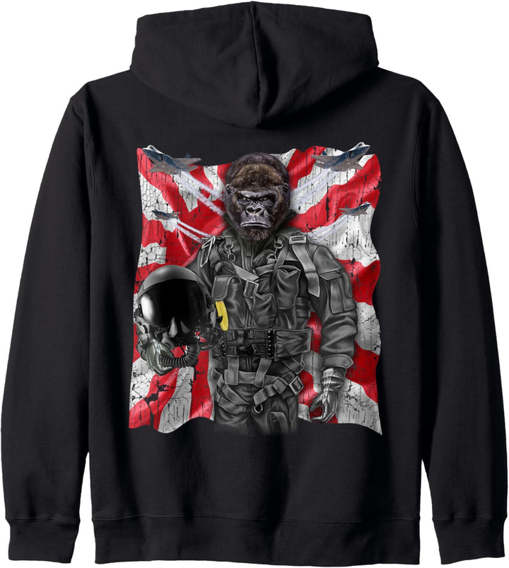 Gorilla als Kampfpilot mit japanischer Flagge Kapuzenjacke