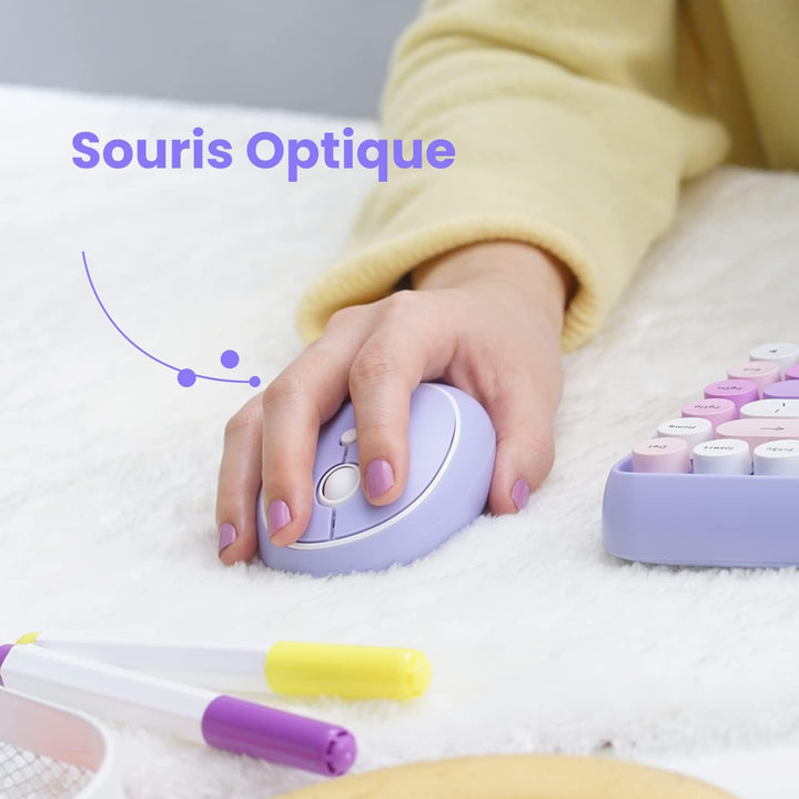 Perixx PERIDUO-713 Kabellose Mini-Tastatur und Maus, 2,4 GHz, abgerundete Retro-Tasten, Violett, AZE