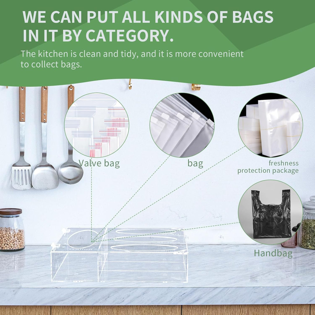 SETROVIC Acryl-Ziplock-Lebensmittelbeutel, Aufbewahrungs-Organizer aus Acryl, für Küchenschublade, f
