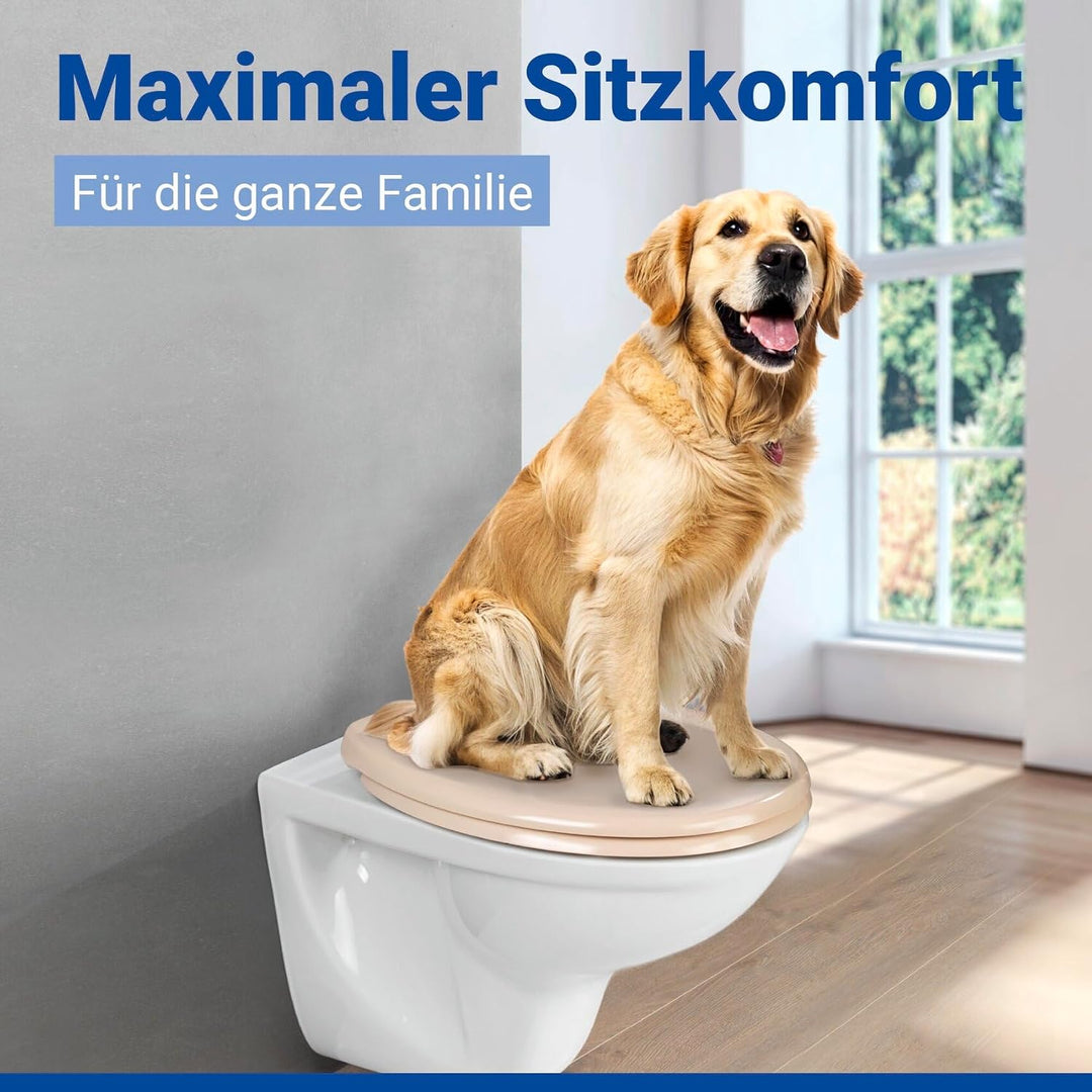 WENKO WC-Sitz Ottana Beige, hygienischer Toilettensitz mit Absenkautomatik, WC-Deckel mit Fix-Clip B