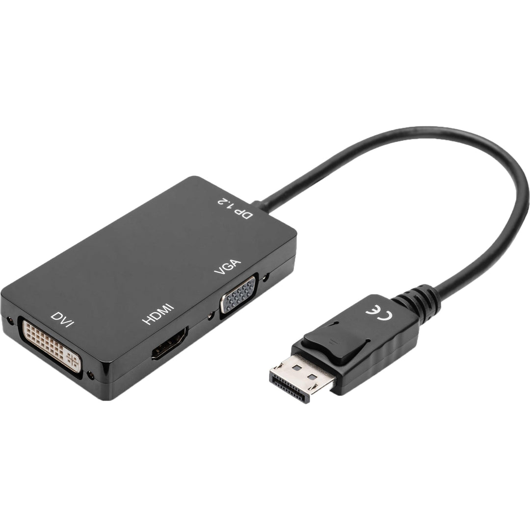DIGITUS DisplayPort Grafik Adapter, DP zu DVI-D + HDMI + VGA, 4K Ultra HD 30Hz, Schwarz