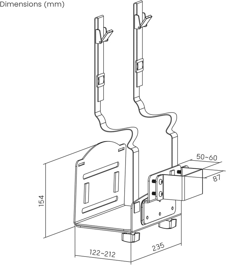 Maclean MC-116 - Verstellbare UC-Halterung für Zentraleinheit - Wand- oder Säulenmontage - Tiefe 122