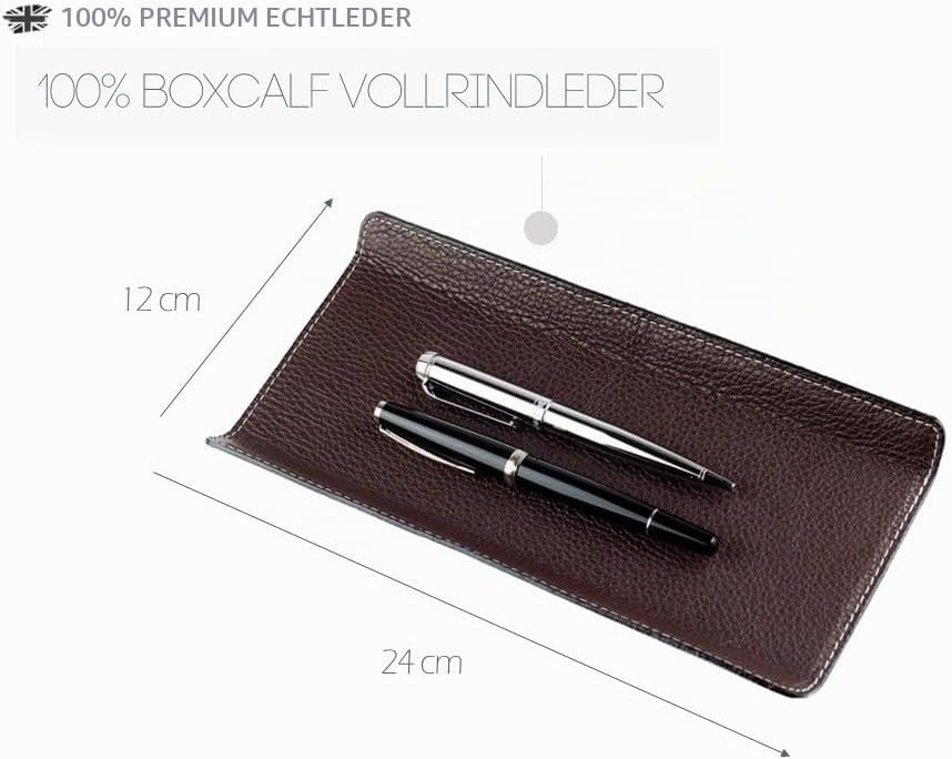 DELMON VARONE - Federschale aus Premium Leder Soft Grain braun - Echtleder Stiftablage für Kugelschr