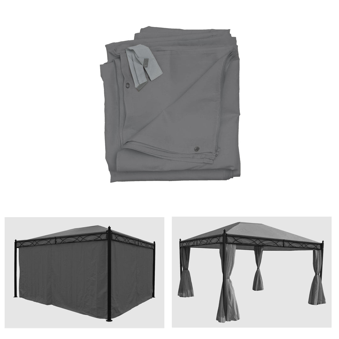 Mendler 4er-Set Seitenwand für Pergola Cadiz-AM, Polyester - grau | Ersatzseitenwand Pavillon, 4x3m,