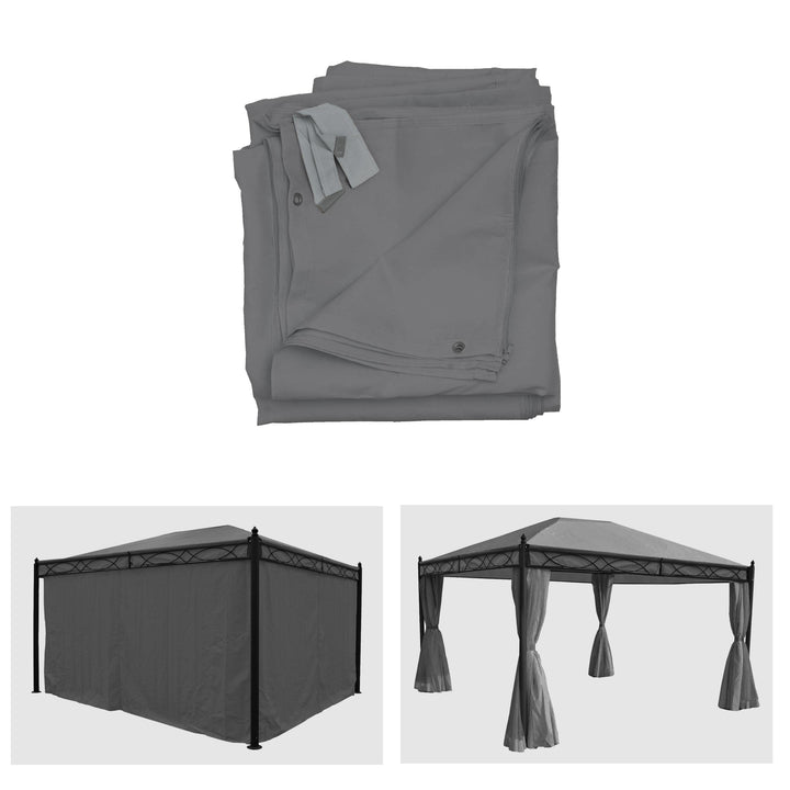 Mendler 4er-Set Seitenwand für Pergola Cadiz-AM, Polyester - grau | Ersatzseitenwand Pavillon, 4x3m,