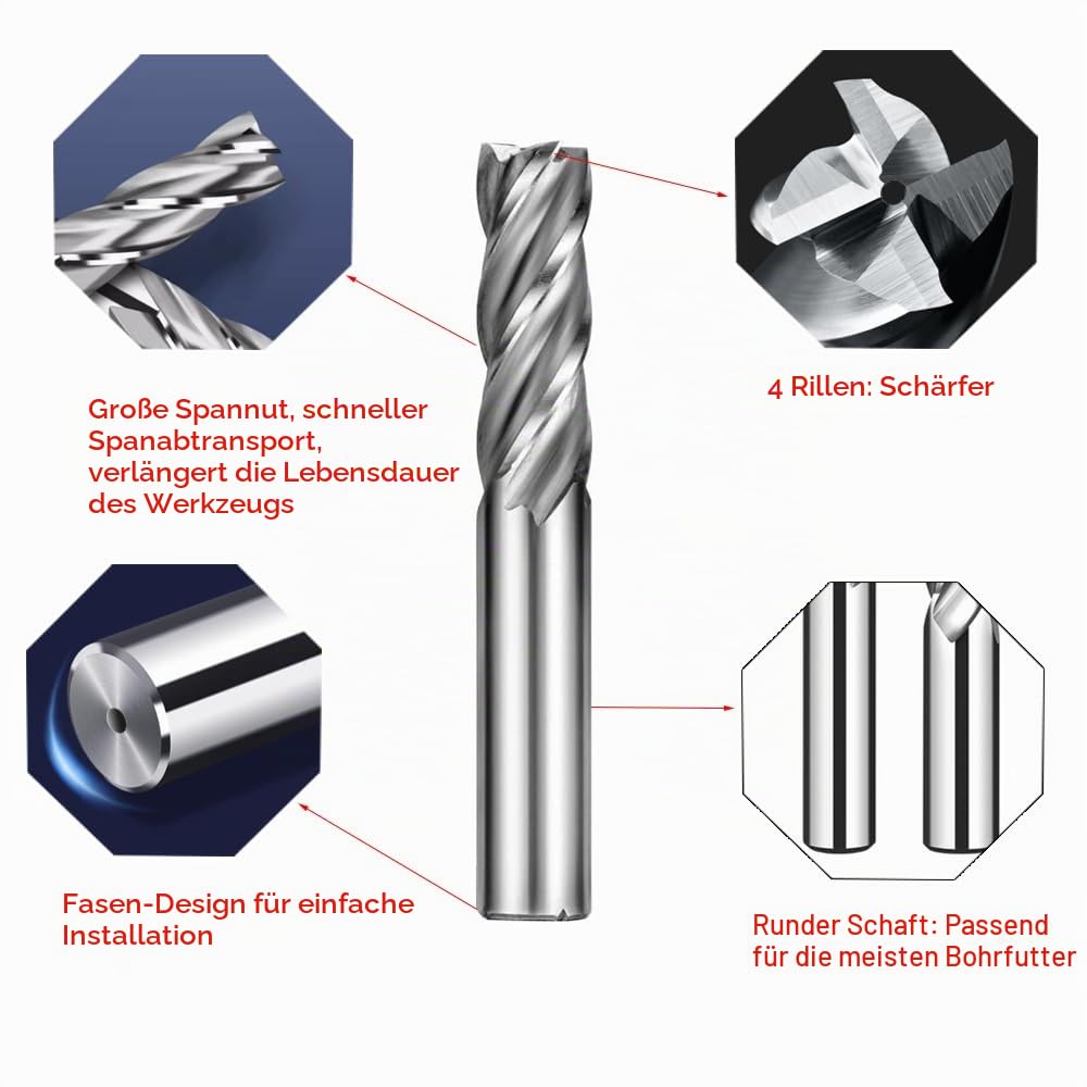 ASNOMY 10Stück HSS Schaftfräser CNC Drehmaschine geraden Schaft 2-12 mm, 4 Flöte Spiralfräser Schnei