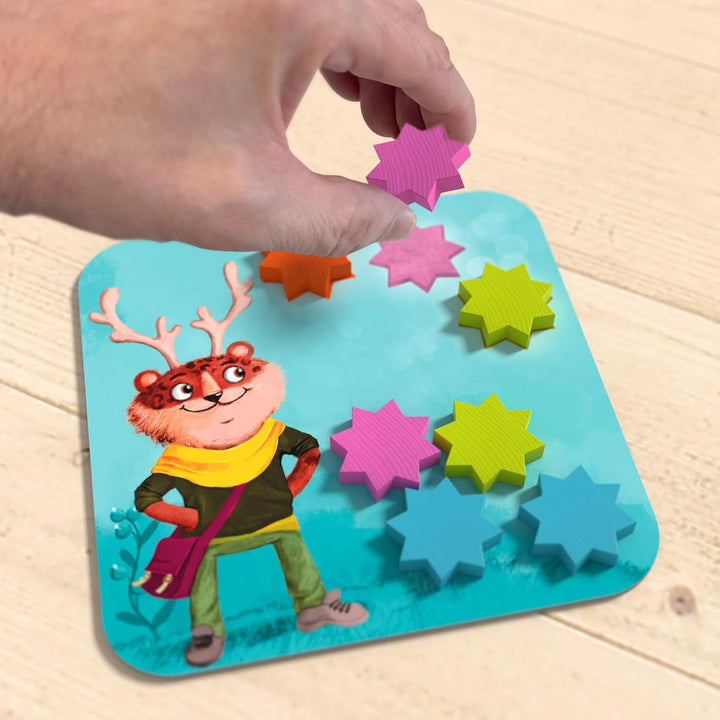 HABA Kinderspiel Sternschnuppern – Sammelspiel mit Drehmechanismus, 48 Bunte Holzsterne, 2 Spielvari