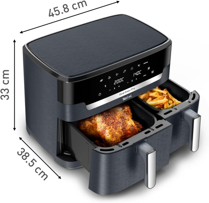 Tefal Dual Easy Fry XXL Heissluftfritteuse 11 L – Airfryer mit 2 Kammern (Doppelkammer), 7 Programme