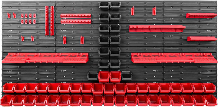 Lagersystem Werkstattregal | 156 x 78 cm | 56 stck. Box | Wandregal mit Werkzeughalterungen und Stap