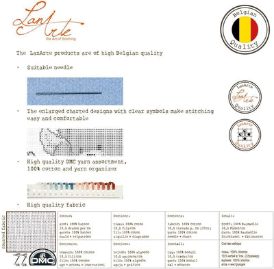 LANARTE PN Zählmusterpackung König der Tiere Zählstoff Kreuzstichpackung, Baumwolle, Mehrfarbig, 35