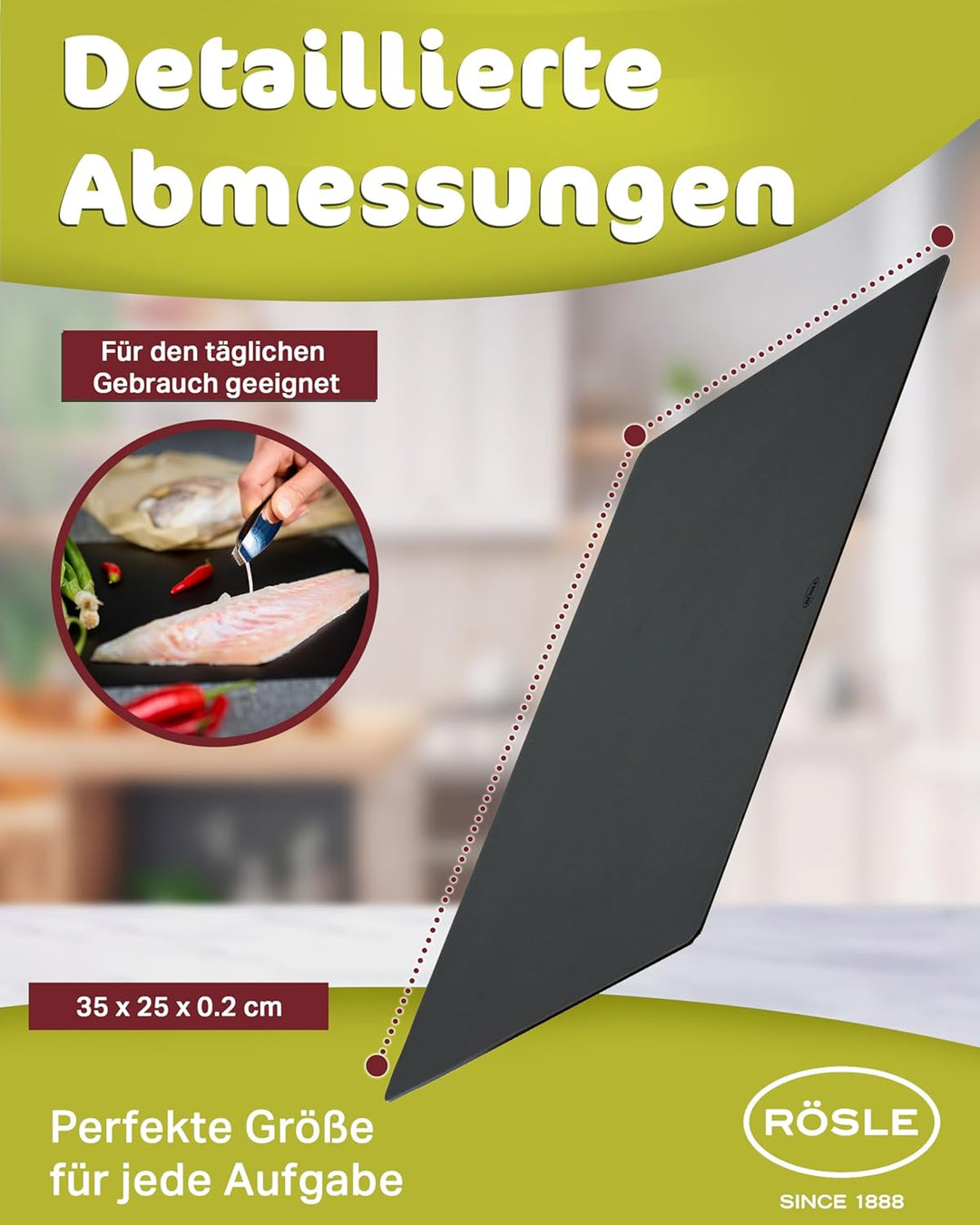 RÖSLE Schneidauflage 2er-Set, 35x25cm Schneidematte aus PP Polypropylen, Schwarz Schneideunterlage f