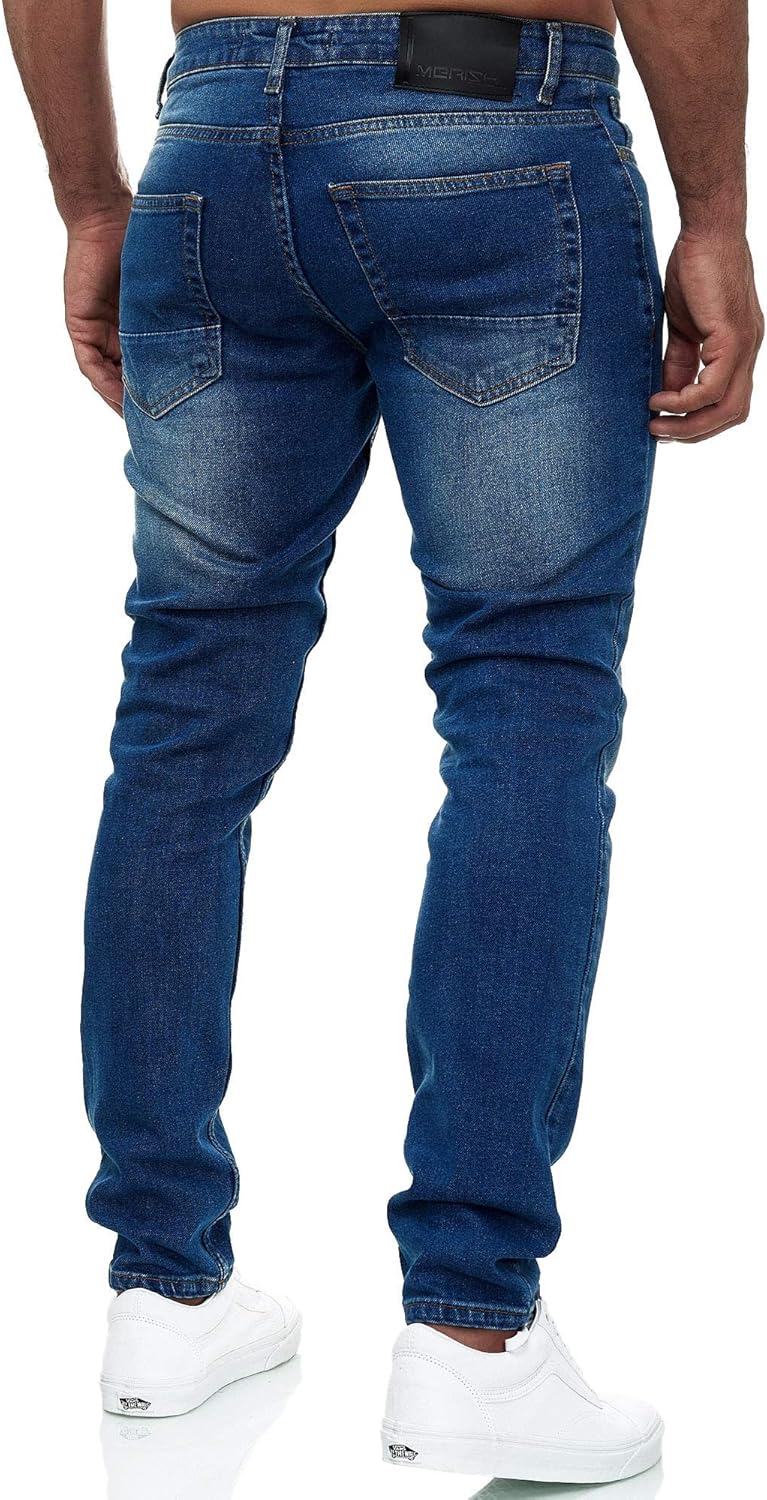 MERISH Jeans Herren Destroyed Hose Jeanshose Slim Fit Männer Denim 2081-1001 30W / 32L 502-2 Blau, 3