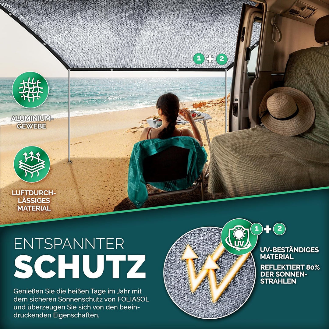 Schattennetz Auto 4x6 m | Alunetz Hund mit Ösen 80% UV | Alu Sonnenschutz für Camping & Urlaub | Son