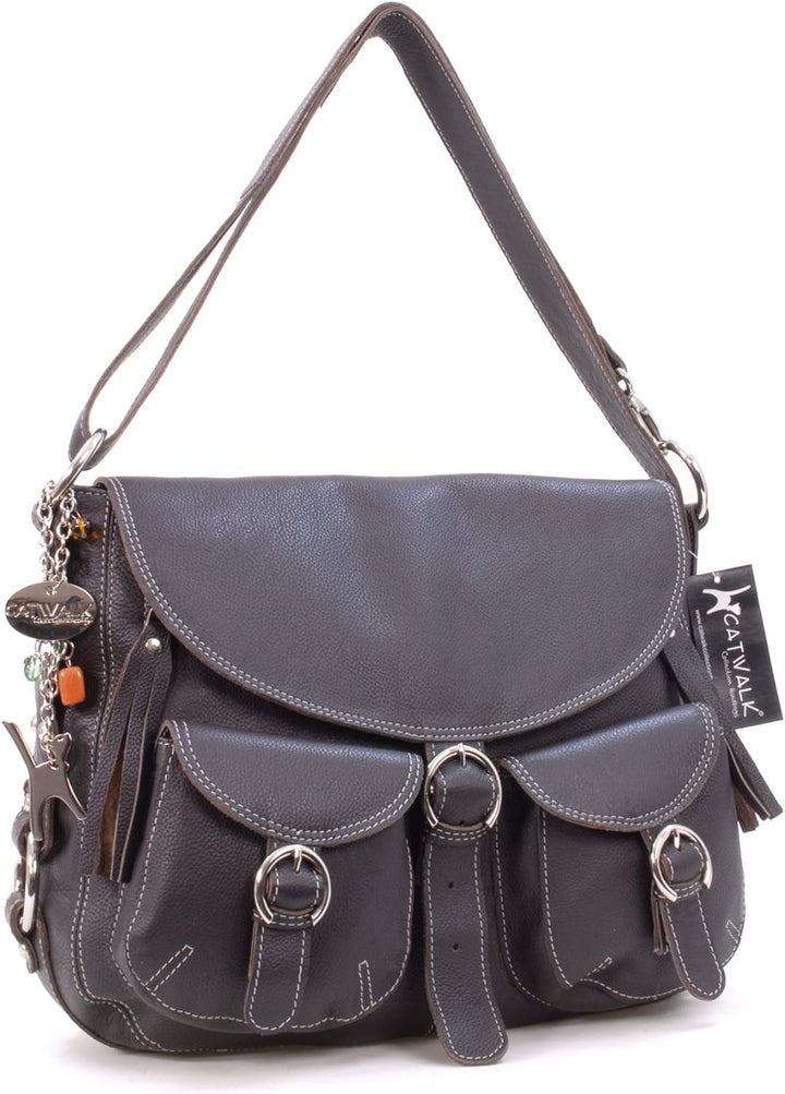 Catwalk Collection Handbags - Leder - Grosse Überschlagtasche/Schultertasche - COURIER L Braun, L Br