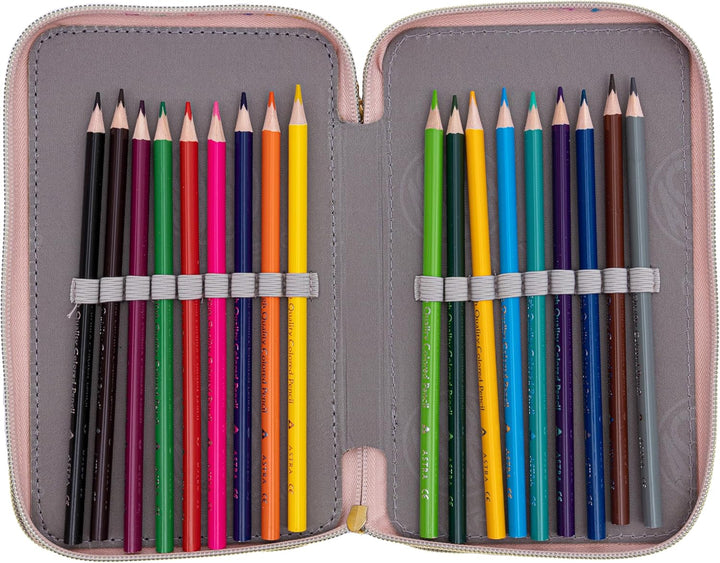 Goldkids - Federmäppchen 3 Fächer - Mäppchen für Mädchen - Federmappe 3-Fach Federtasche Gefüllte Sc