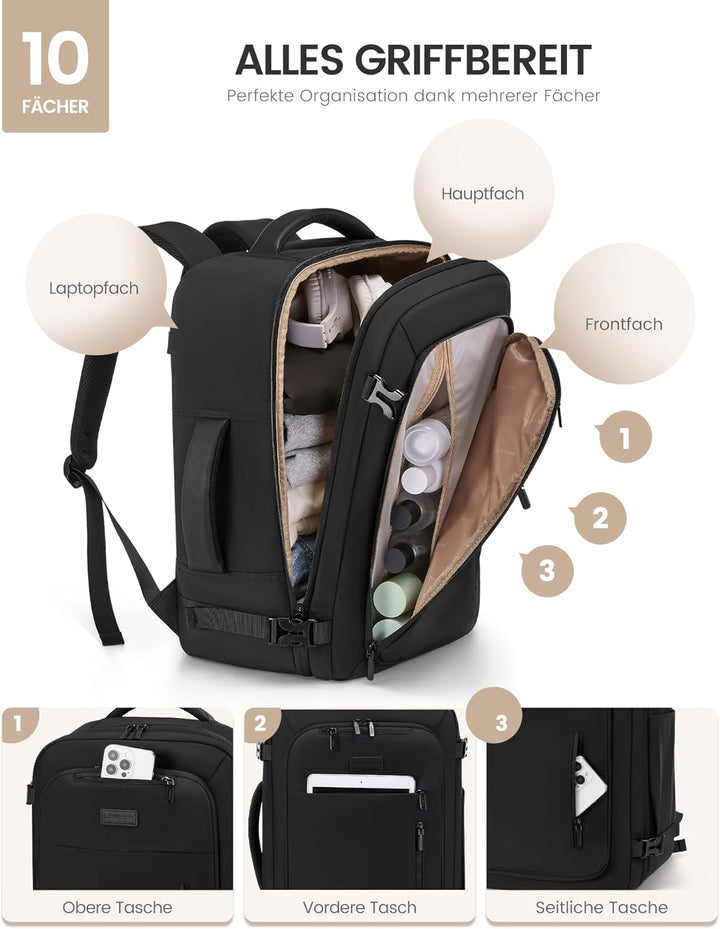 LOVEVOOK Handgepäck Rucksack Flugzeug, Reiserucksack Damen gross, Laptop Travel Backpack Women 18 Zo