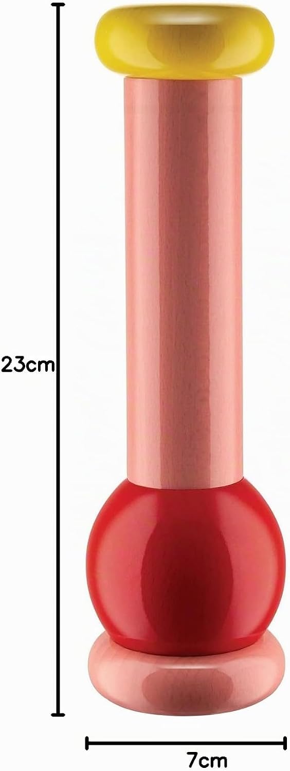 Alessi MP0210 2 Salz-/Pfeffer-und Gewürzmühle aus Buchenholz, 100 Values Collection, Steel, Rosa, Ro