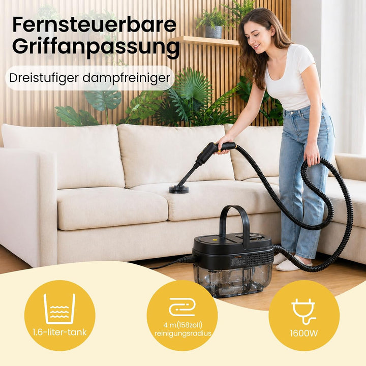 Youyijia Dampfreiniger Handgerät, Tragbarer Steam Cleaner mit 19 Zubehörteilen, 1600ml Tank, 3 Dampf
