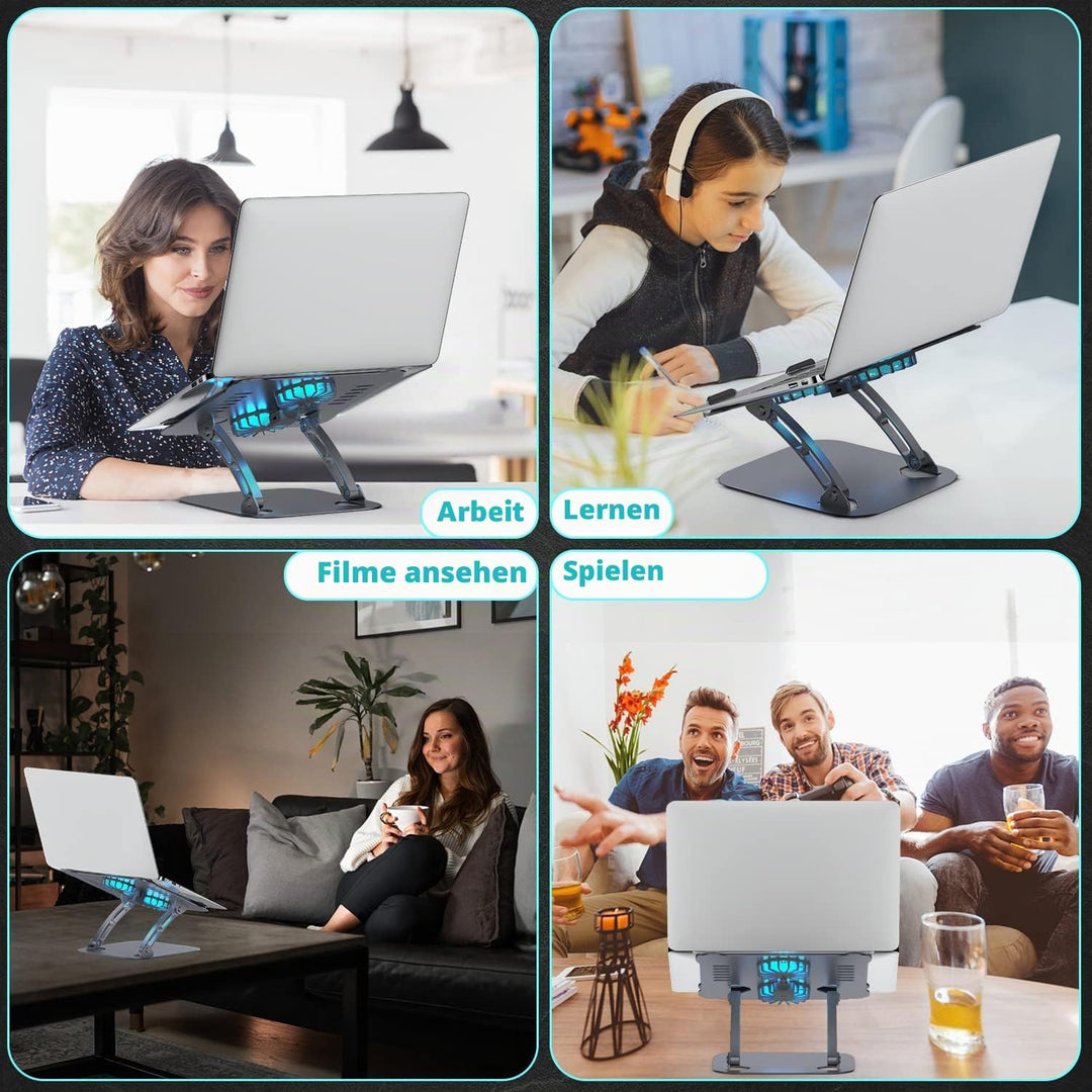 Laptop Ständer Höhenverstellbar mit RGB Lüfter, Faltbarer Laptop Stand aus Aluminiumlegierung, Belüf