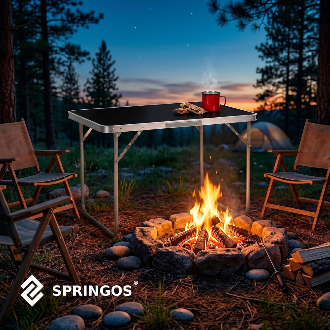 SPRINGOS Klapptisch 80x60 cm Aluminiumrahmen MDF Tischplatte Höhenstabil Tragbar Zusammenklappbar An