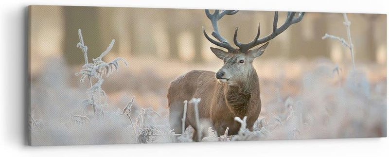 Panorama Bilder auf Leinwand Hirsch Wald Natur Leinwandbild 90x30cm Wandbilder Dekoration Wohnzimmer