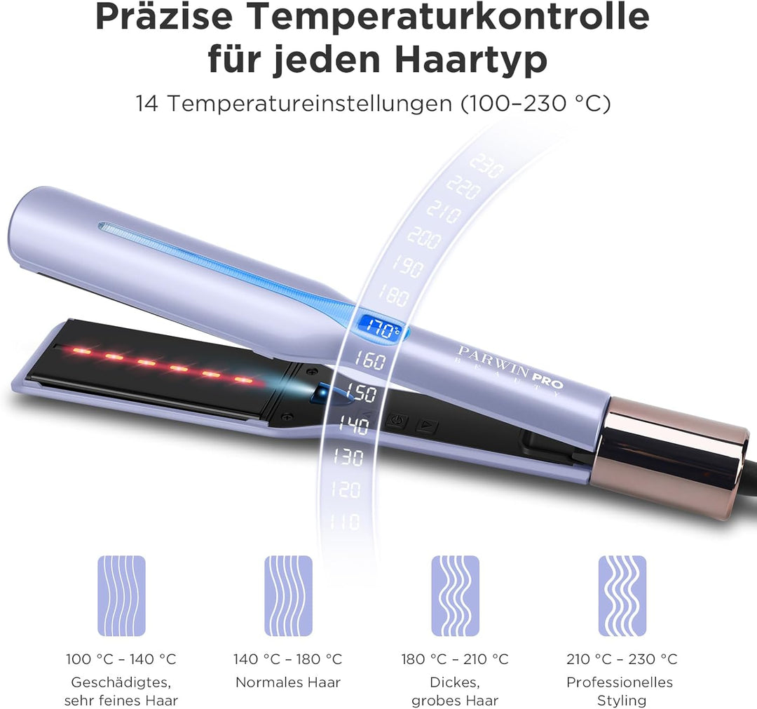 Infrarot-Ionen Haarglätter mit breiten 45mm Stylingplatten, PARWIN PRO BEAUTY Profi Glätteisen für d