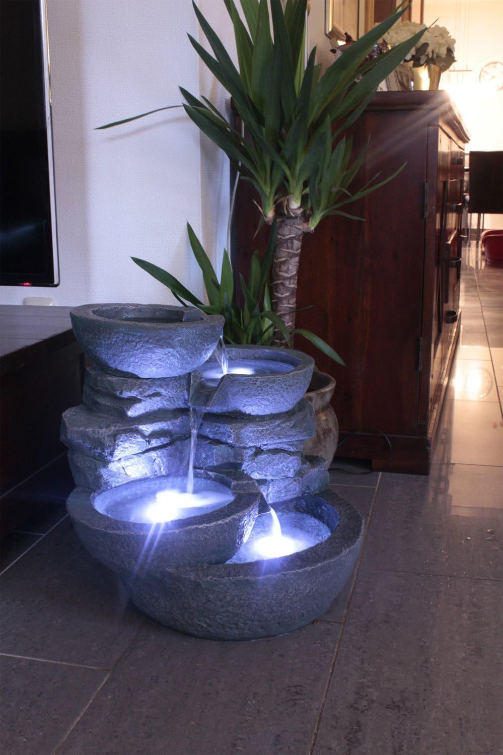 Arnusa Gartenbrunnen Cascades mit LED Beleuchtung Innen und Aussen Springbrunnen Zimmerbrunnen kompl